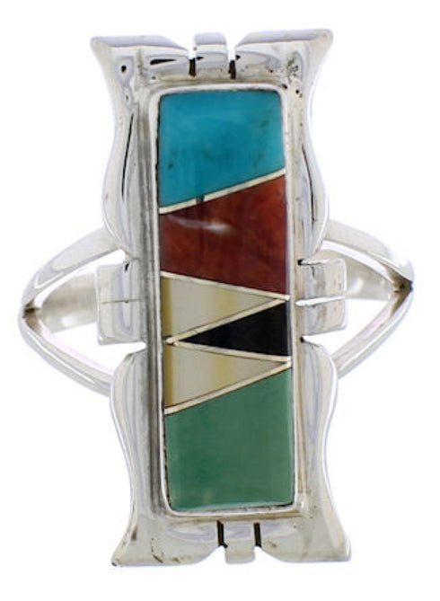 Genuine Sterling Silver Multicolor Inlay Ring Size 6-1/4 WX41363